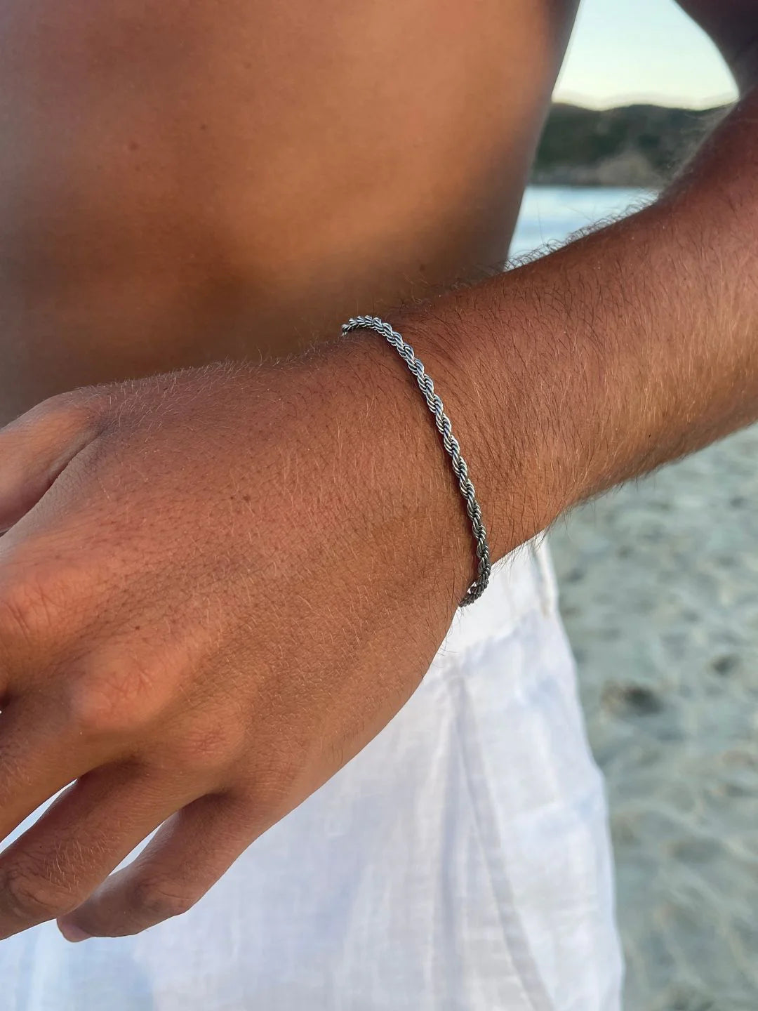 צמיד לגבר - ROPE BRACELET 3MM | SILVER
